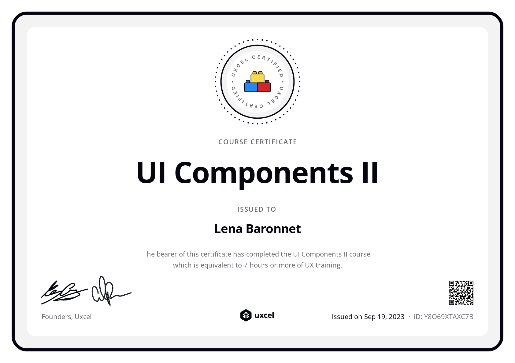 Lena Baronnet's certificate